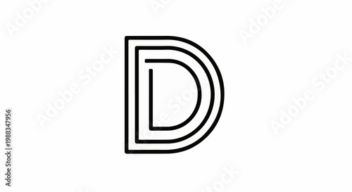 Stylized black outlined uppercase letter D with concentric lines