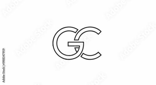 Minimalist outline of intertwined capital letters G and C on a white background