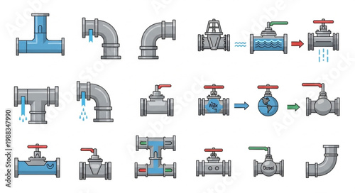 Plumbing System Components and Water Flow Illustrations.