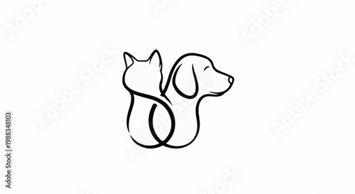 Minimalist line art of a cat and dog embracing