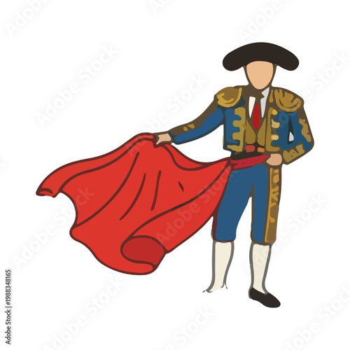 Traditional Spanish Matador Bullfighter with Red Cape Illustration