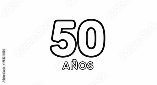 Bold outline of the number fifty above the word "años" on white