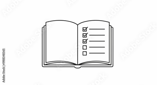 Open book with a checklist, three items ticked and two blank