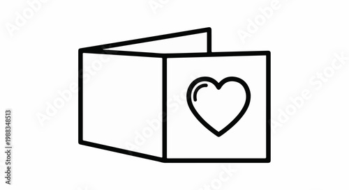 An open greeting card with a heart emblem on the front panel