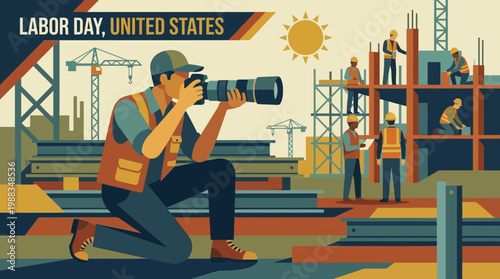 Labor Day United States Illustration with Construction Workers