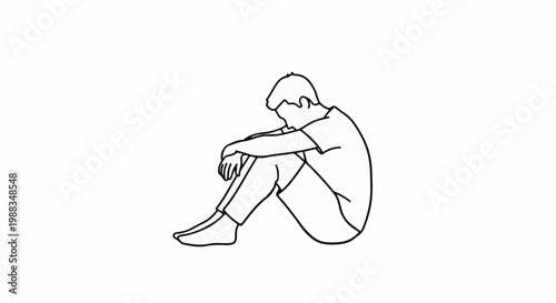 Minimalist line drawing of a person sitting in a fetal position