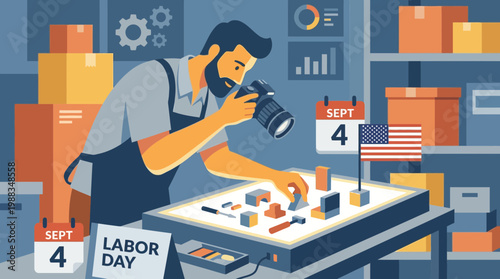 Male Photographer Taking Product Photos for Labor Day Promotion