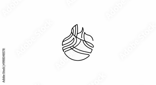 Abstract swirling flame design in continuous black line art