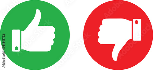 A green circle with a thumb up icon and a red circle with a thumb down icon on white background Vector