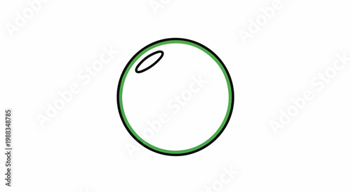 A simplistic graphic of a green-bordered sphere with a faint reflection
