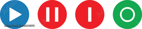 Four colorful circular media playback control buttons for digital interface and software design Vector