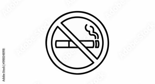 A simple line drawing depicts a no smoking sign with a cigarette