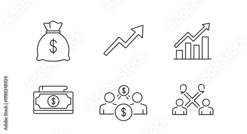 Financial Icons Representing Money Growth and Investment.