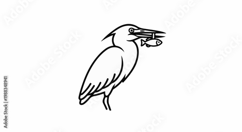 A stylized illustration of a bird with a fish in its beak