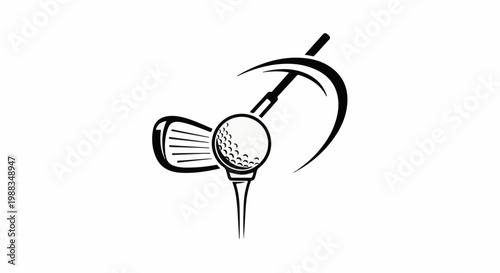 Dynamic golf club striking a ball on a tee with motion lines