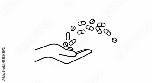 Hand releasing pills in a sprinkle motion against a white backdrop