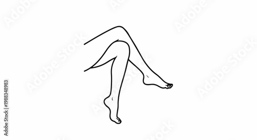 A minimal line art drawing of two crossed legs with bare feet