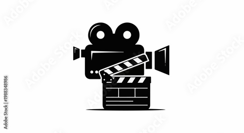 Classic film camera icon with a clapperboard