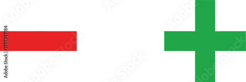 A red minus sign next to a green plus sign isolated against a plain white background surface area Vector
