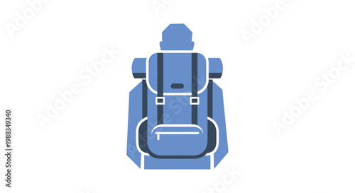 Minimalist backpack icon design in blue and white on a clean white background
