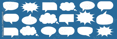 A set of chat box designs for comments on social media or comics. Vector designs of speech bubbles, text boxes, and conversation chat columns in comics.	
