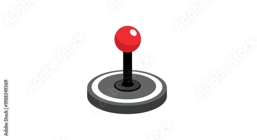 Isometric illustration of a retro joystick with a red knob used for gaming control