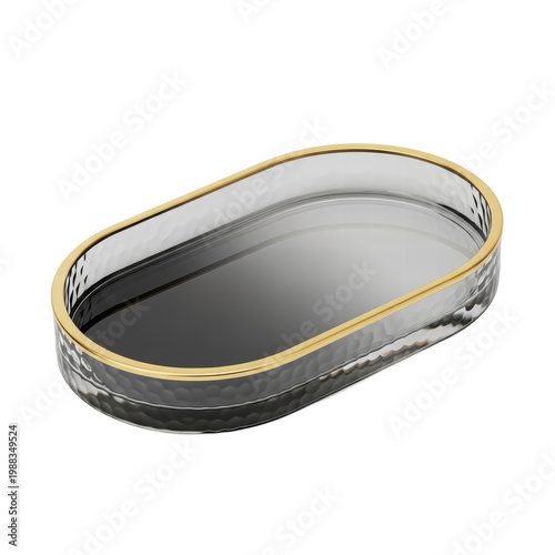 Elegant oval decorative tray with hammered texture and gold rim
