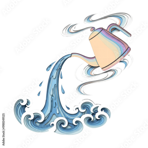 Pastel layered kettle pouring water with artistic waves