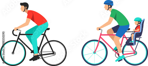 Cycling Icon Set with Individual and Parent-Child Bicycle Riders for Outdoor, Fitness, and Family Design