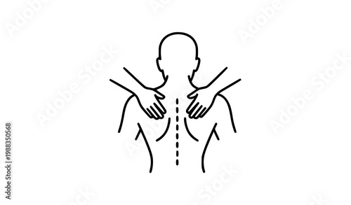 Back massage outline icon vector wellness and spa therapy symbol with hands applying pressure isolated on white background