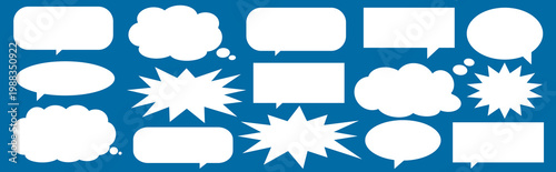 A set of chat box designs for comments on social media or comics. Vector designs of speech bubbles, text boxes, and conversation chat columns in comics.	
