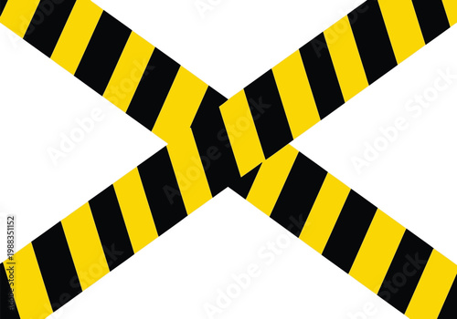 A bold yellow and black hazard warning symbol shaped like an x on a plain white background surface. Vector