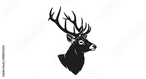 Majestic Stag Head Silhouette Vector Illustration.