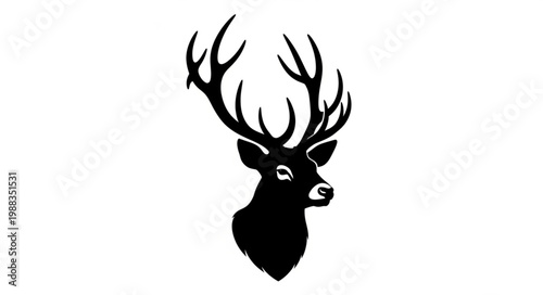 Majestic Stag Head Silhouette with Antlers.