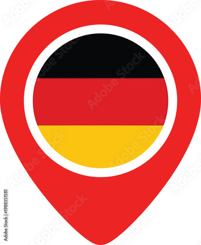 A red map pin icon featuring the black red and gold horizontal tricolor flag of germany centered Vector