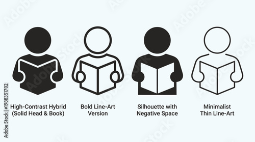 Reading book icon set. Reader, education, learning, learn. Read book symbol on white background - stock vector.