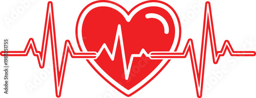 A vibrant red heart illustration featuring a dynamic heartbeat line graph on a plain background Vector