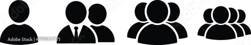 Black silhouette icons showing a growing number of people from a single individual to a large group Vector