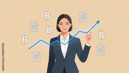 Businesswoman with Bitcoin and graph