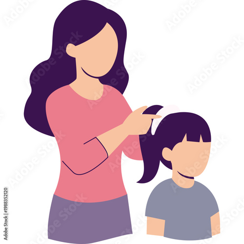 Mother Brushing Daughter's Hair
