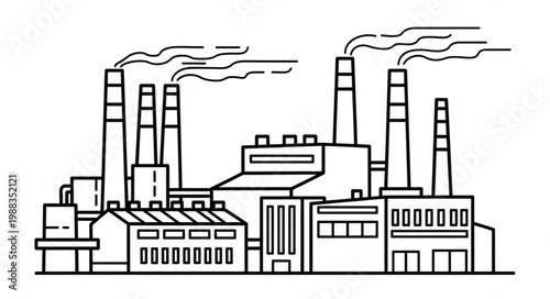 Industrial factory with smoking chimneys illustration.