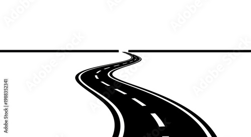 A winding asphalt road leading into an unknown destination with clear direction in a black and