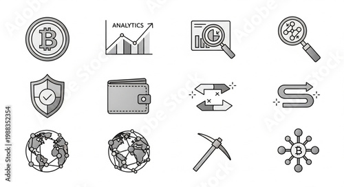 Cryptocurrency Icons Set Bitcoin Blockchain Technology Digital Assets.