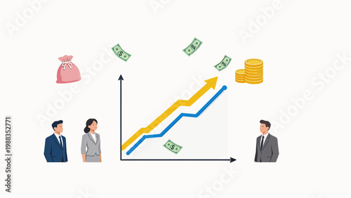 Business growth chart with people and money