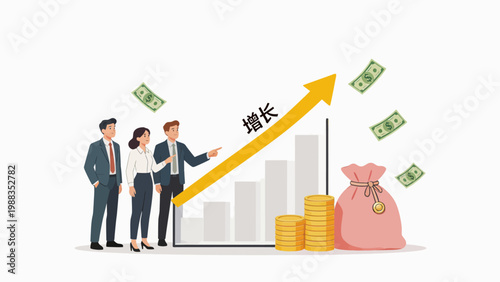 Business growth chart with people