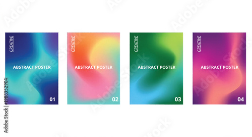 Abstract poster collection with vibrant mesh gradients, set of 4 colorful fluid background vectors, modern creative cover designs with soft blurry textures