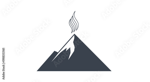 Minimalist Illustration of a Volcanic Mountain Erupting with Smoke or Fire, in Black and White