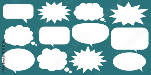 A set of chat box designs for comments on social media or comics. Vector designs of speech bubbles, text boxes, and conversation chat columns in comics.	
