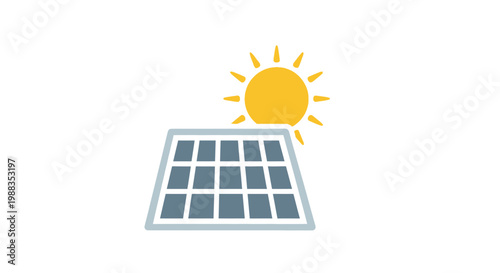 Solar energy panel and sun illustration representing sustainable and renewable sources of power