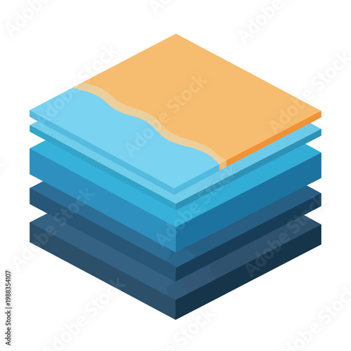 Isometric Layers of Earth with Beach, Water, and Land.